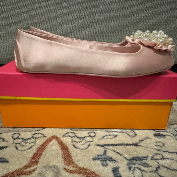 Kate Spade Pink Satin Ballet Flats with Crystal Embellishment - Picture 3 of 8